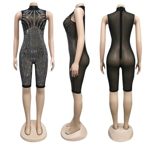 Sexy Sequin Rhinestone Romper/Jumpsuit Size Large - Picture 3 of 11